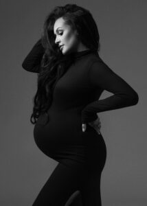 Editorial maternity photography Fort Lauderdale black gown portrait in studio